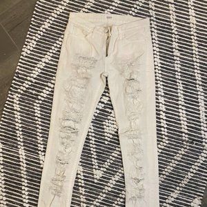Hudson White Distressed Mid Rise Jeans